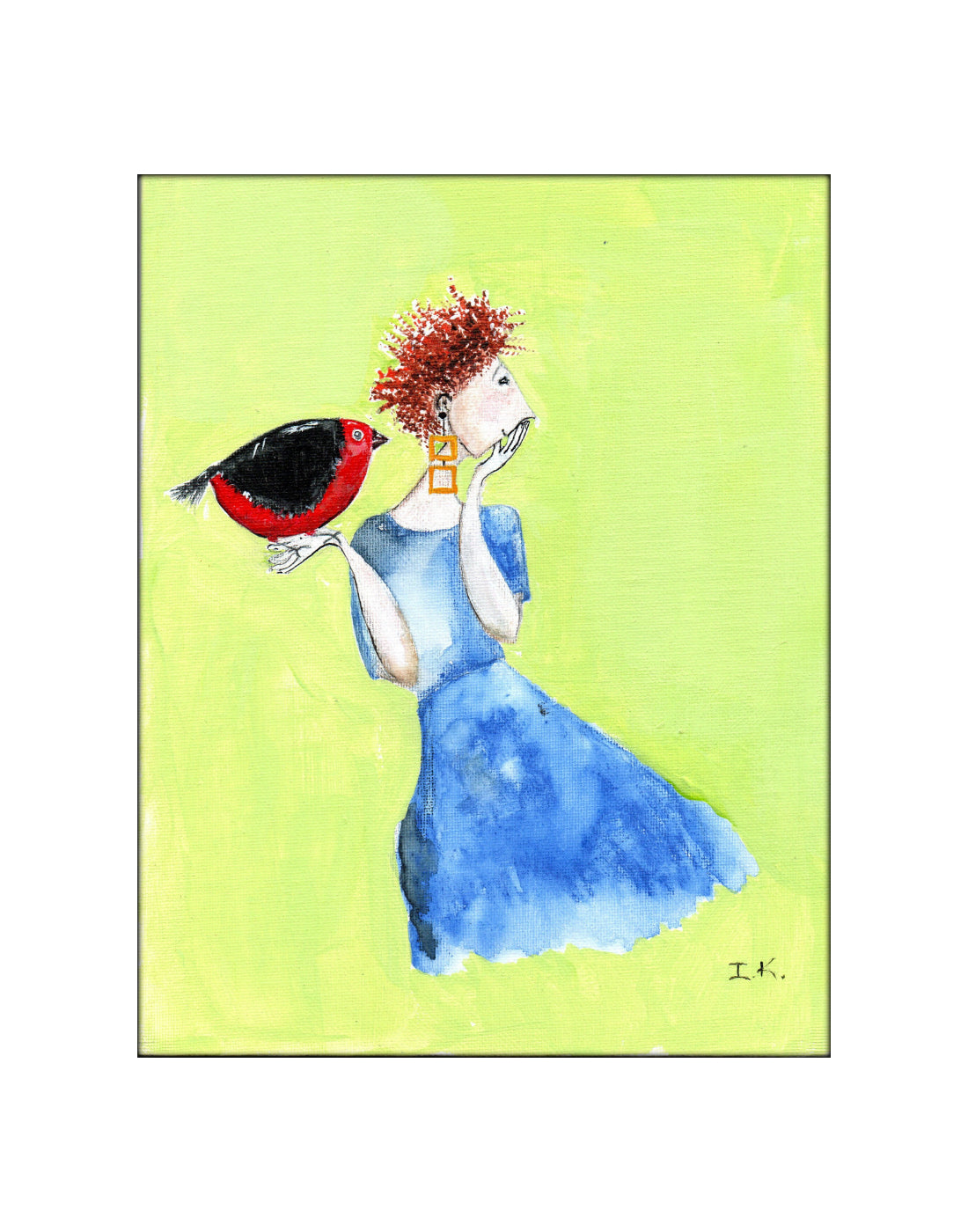 Blue on Green with Red Bird